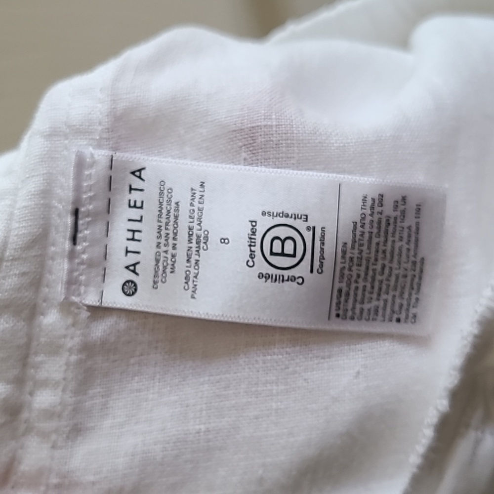 Athleta Cabo 100% Linen Wide Leg Pant White Activewear Elastic Tie Waist Size 8 - Picture 15 of 17